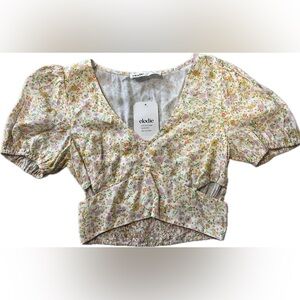 Elodie Pink and Green Crop Blouse with Tie Front